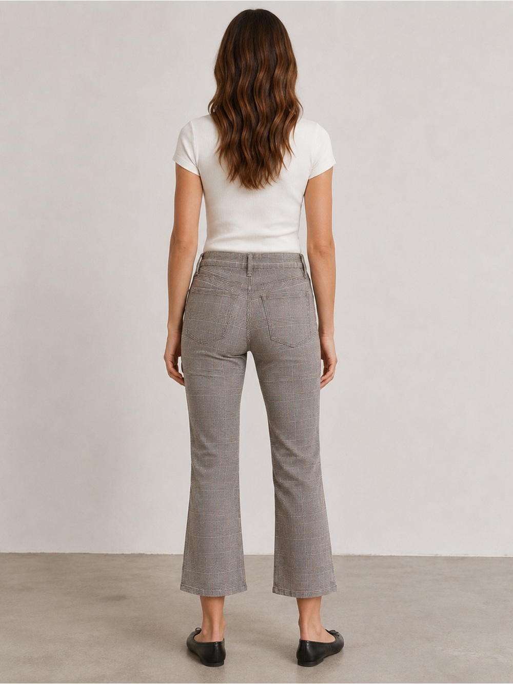FRAME Le Crop Mini Boot Plaid Pants Size 26 Gray Glen Check Cropped Flare - Picture 2 of 12